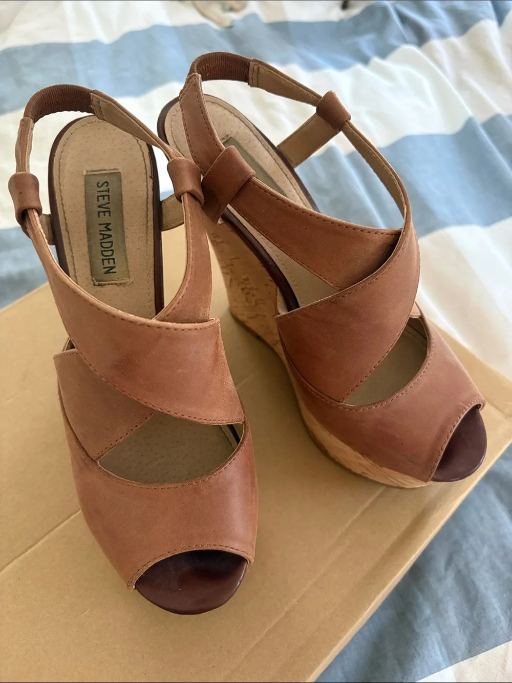 Steve Madden Brown Leather Cork Wedge Sandals